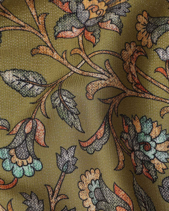 Buy Green Floral Design Viscose Crepe 110cm