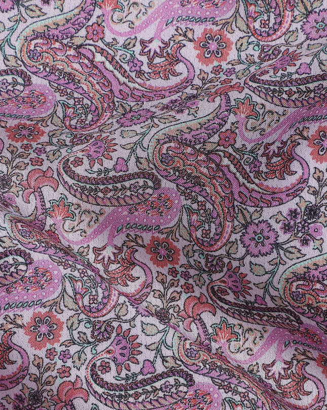 Dusty Rose Mauve Paisley Viscose Fabric 110cm