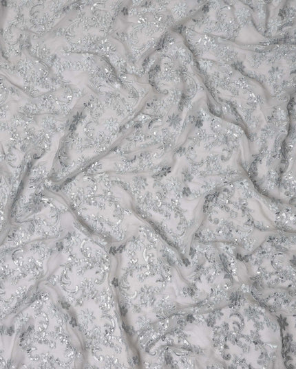 Silver Self Pure Silk Chiffon Fabric 110cm