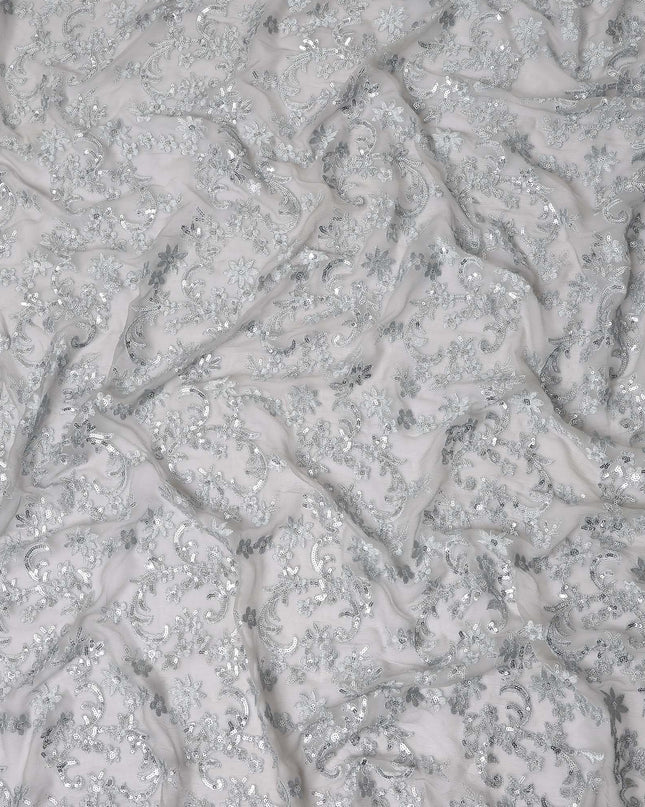 Silver Self Pure Silk Chiffon Fabric 110cm