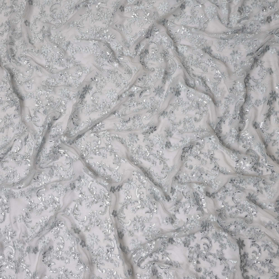 Silver Self Pure Silk Chiffon Fabric 110cm
