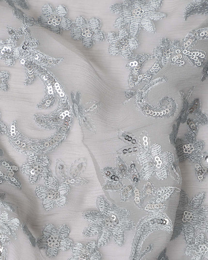 Silver Self Pure Silk Chiffon Fabric 110cm