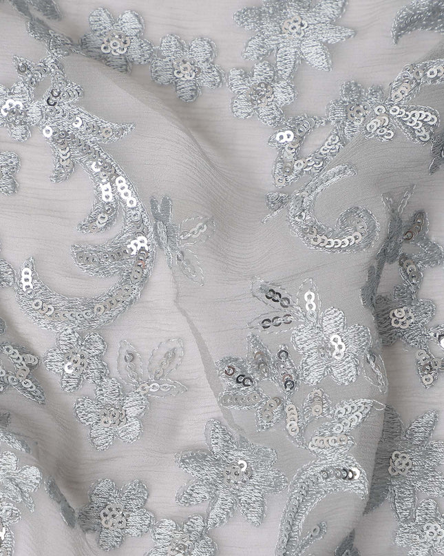 Silver Self Pure Silk Chiffon Fabric 110cm