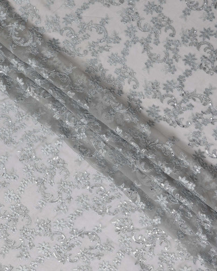Silver Self Pure Silk Chiffon Fabric 110cm