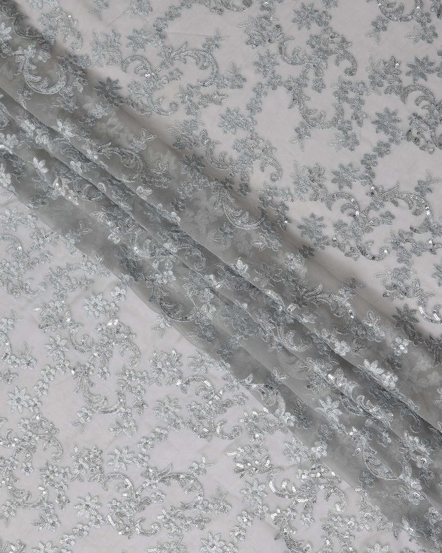 Silver Self Pure Silk Chiffon Fabric 110cm