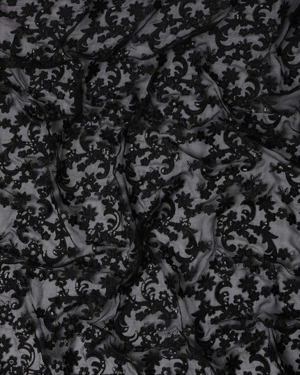 Black Self Pure Silk Chiffon Fabric 110cm