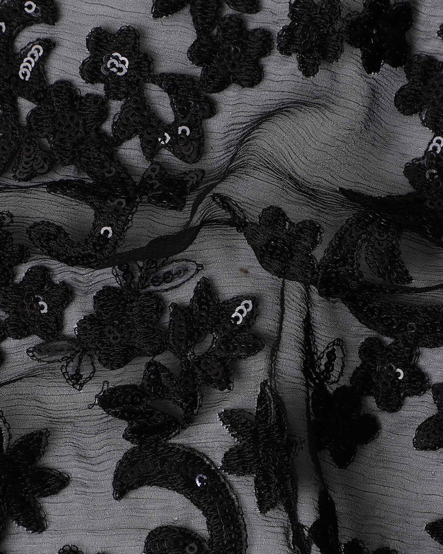 Black Self Pure Silk Chiffon Fabric 110cm