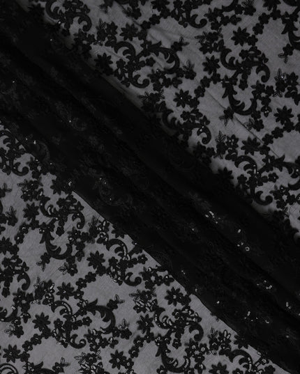 Black Self Pure Silk Chiffon Fabric 110cm