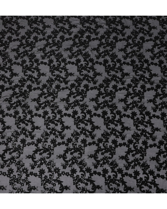 Black Self Pure Silk Chiffon Fabric 110cm