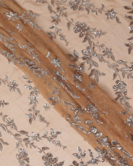 Beige Self Pure Silk Chiffon Fabric 110cm
