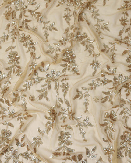 Beige Self Pure Silk Chiffon Fabric 110cm