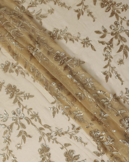 Beige Self Pure Silk Chiffon Fabric 110cm