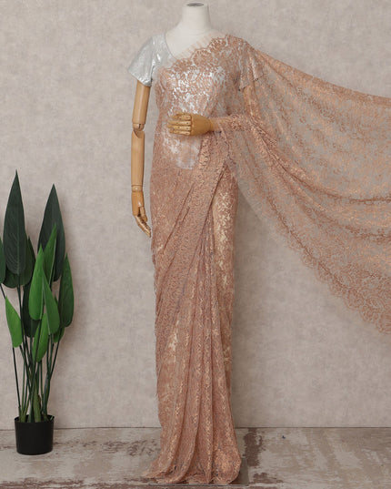 Dusty Peach Rose Gold Chantilly Lace Saree - D31609
