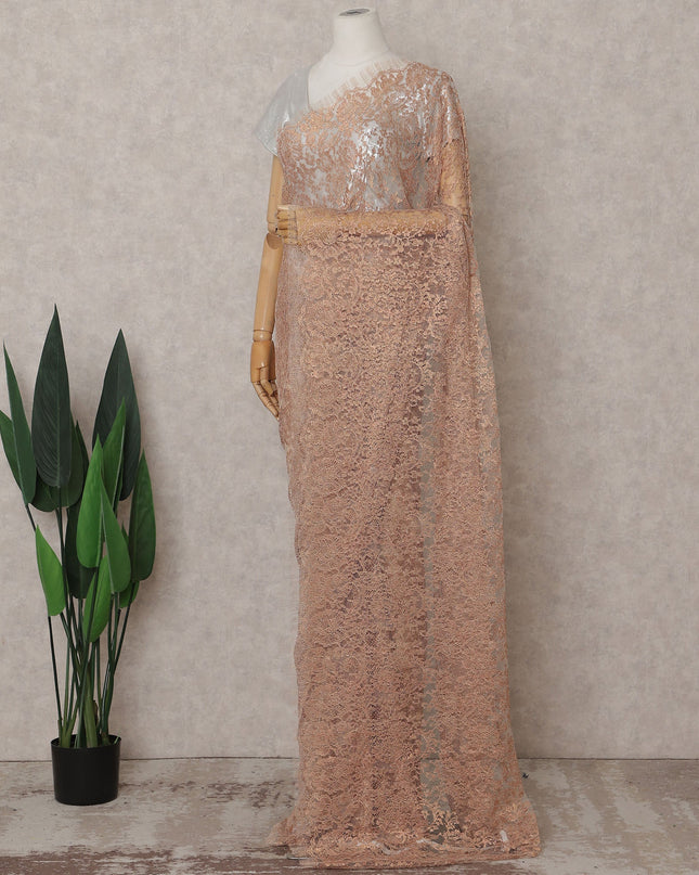 Dusty Peach Rose Gold Chantilly Lace Saree - D31609