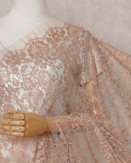 Dusty Peach Rose Gold Chantilly Lace Saree - D31609