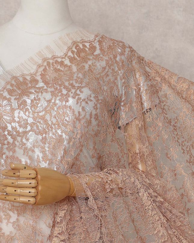Dusty Peach Rose Gold Chantilly Lace Saree - D31609