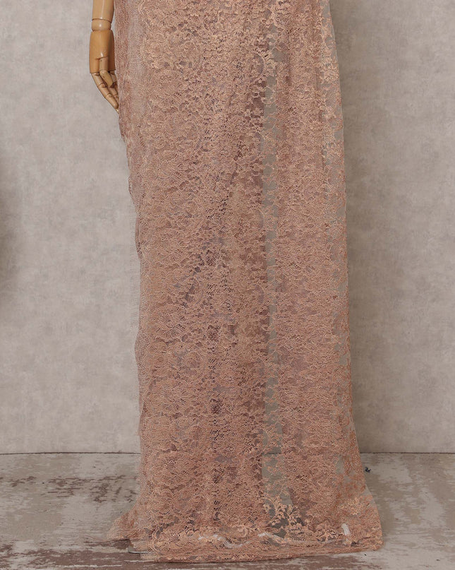 Dusty Peach Rose Gold Chantilly Lace Saree - D31609