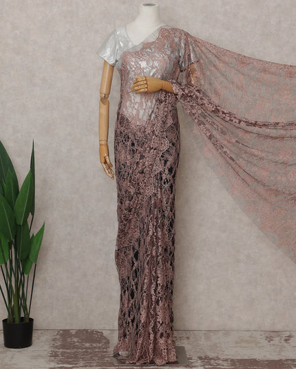 Dusty Rose Taupe French Chantilly Lace Saree 5.5m