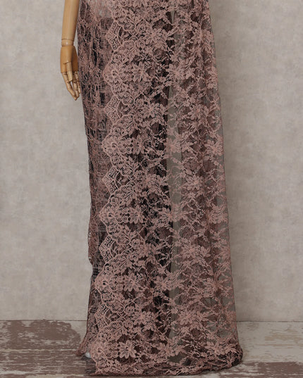 Dusty Rose Taupe French Chantilly Lace Saree 5.5m