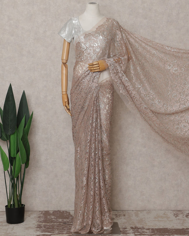 Champagne Taupe French Chantilly Lace Saree