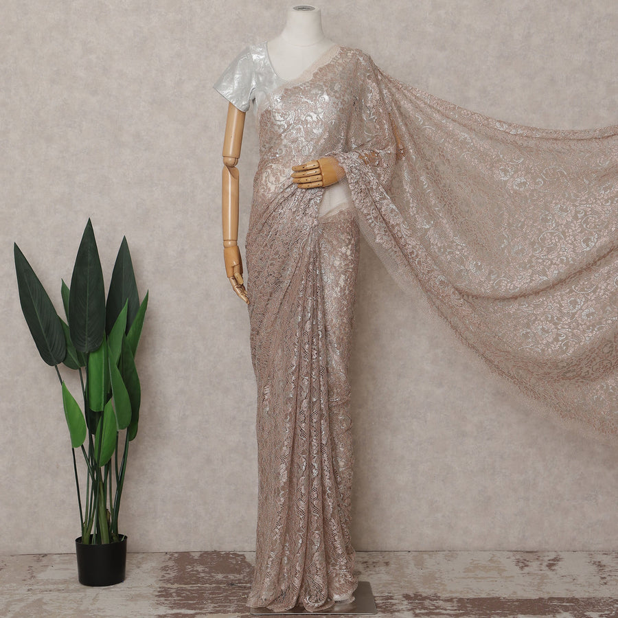 Champagne Taupe French Chantilly Lace Saree