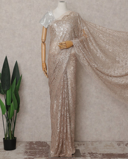 Warm Champagne Beige French Chantilly Lace Saree