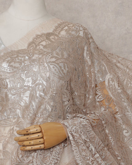 Warm Champagne Beige French Chantilly Lace Saree