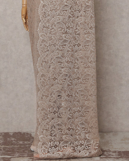 Warm Champagne Beige French Chantilly Lace Saree