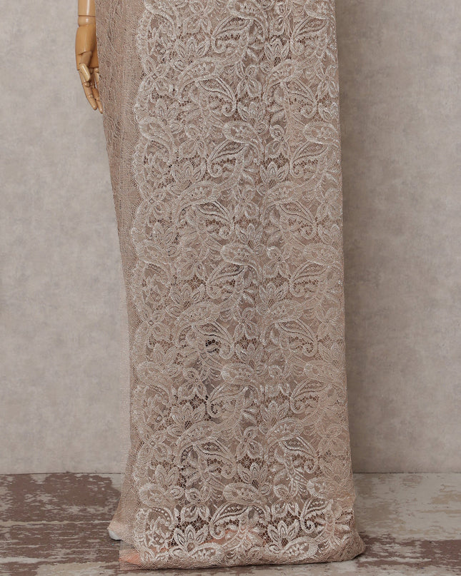 Warm Champagne Beige French Chantilly Lace Saree
