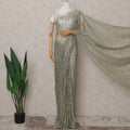 Moss Sage Green French Chantilly Lace Saree 5.5m