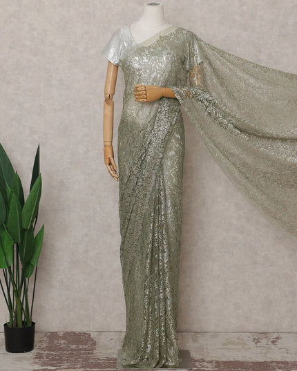 Moss Sage Green French Chantilly Lace Saree 5.5m
