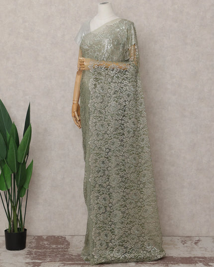 Moss Sage Green French Chantilly Lace Saree 5.5m
