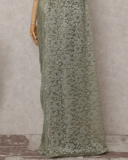 Moss Sage Green French Chantilly Lace Saree 5.5m