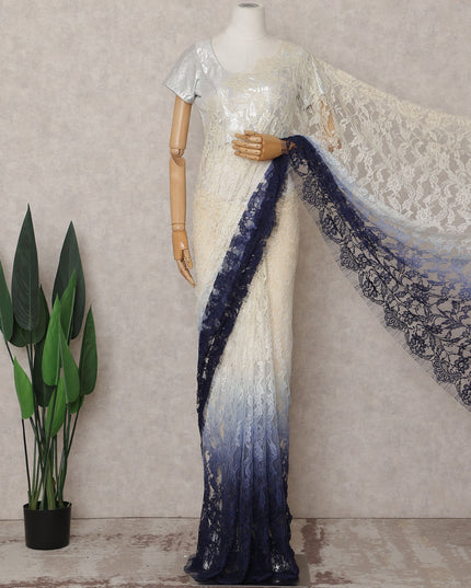 Ivory to Navy Blue Ombre Ombre Chantilly Saree - D31633