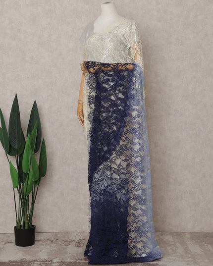 Ivory to Navy Blue Ombre Ombre Chantilly Saree - D31633