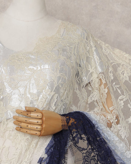 Ivory to Navy Blue Ombre Ombre Chantilly Saree - D31633