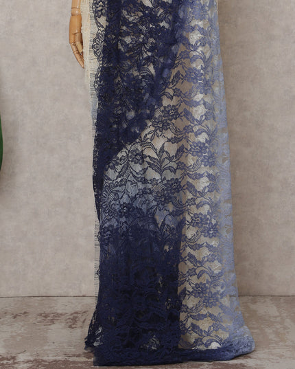 Ivory to Navy Blue Ombre Ombre Chantilly Saree - D31633