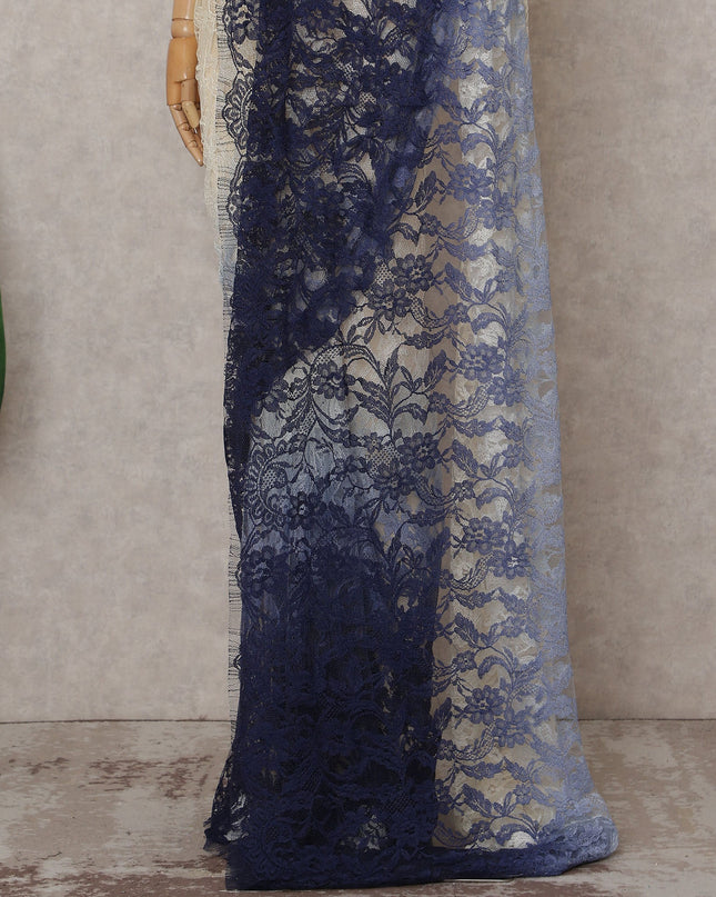 Ivory to Navy Blue Ombre Ombre Chantilly Saree - D31633
