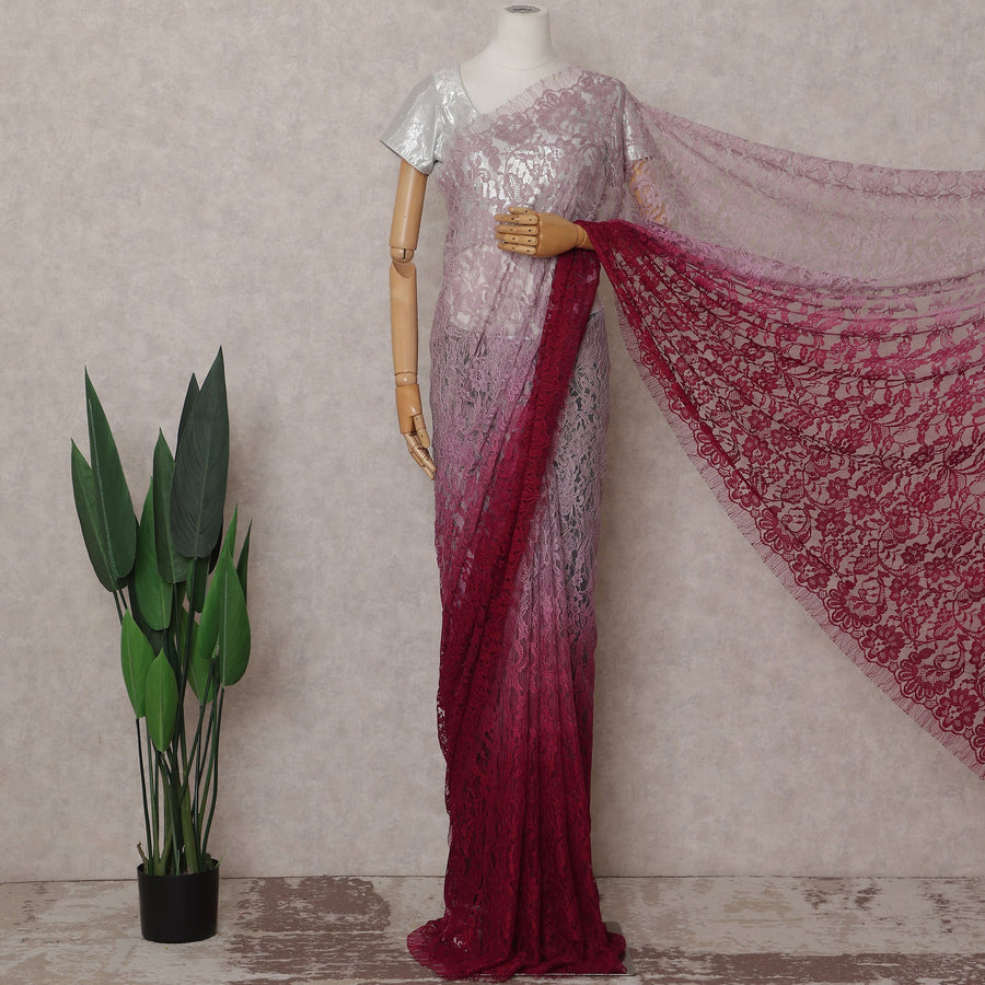 Blush Pink To Deep Wine Red Ombre Lace Saree | Regal Fabrics