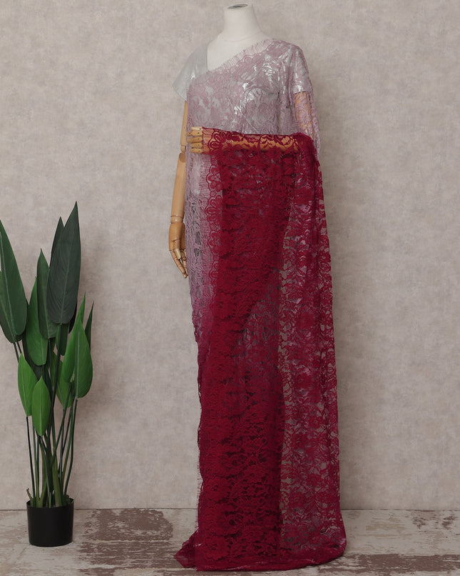 Blush Pink To Deep Wine Red Ombre Lace Saree | Regal Fabrics