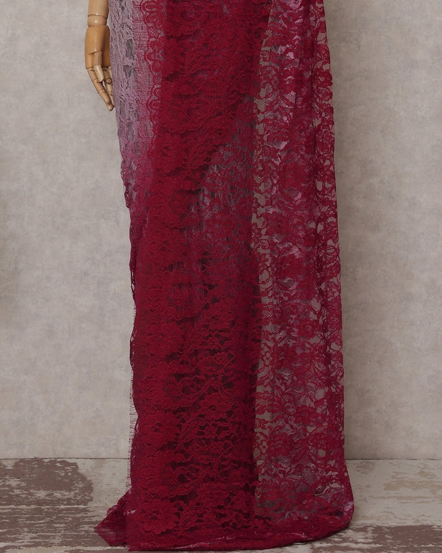 Blush Pink To Deep Wine Red Ombre Lace Saree | Regal Fabrics