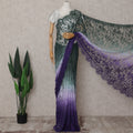 Emerald Green to Violet Purple Ombre Ombre Chantilly Saree -