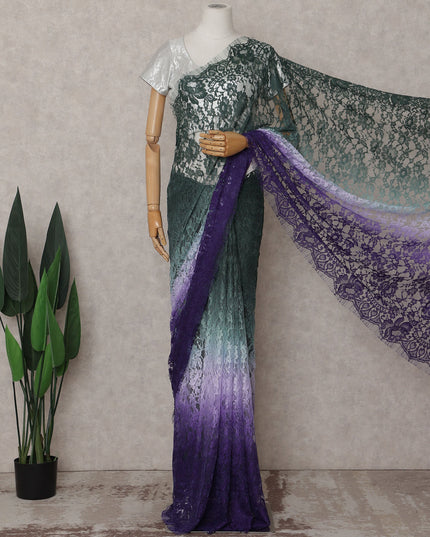 Emerald Green to Violet Purple Ombre Ombre Chantilly Saree -