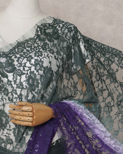 Emerald Green to Violet Purple Ombre Ombre Chantilly Saree -