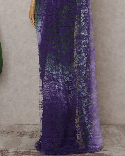 Emerald Green to Violet Purple Ombre Ombre Chantilly Saree -