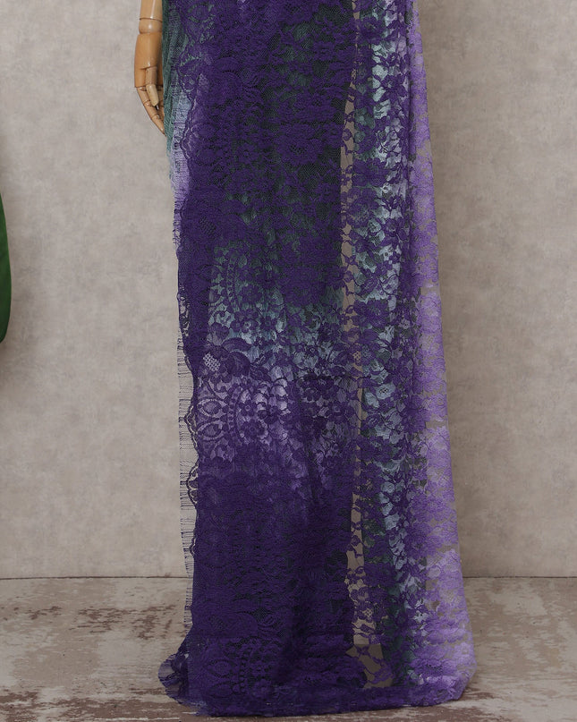 Emerald Green to Violet Purple Ombre Ombre Chantilly Saree -