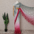 Silver Grey to Crimson Pink Ombre Ombre Chantilly Saree - D3