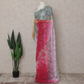Silver Grey to Crimson Pink Ombre Ombre Chantilly Saree - D3