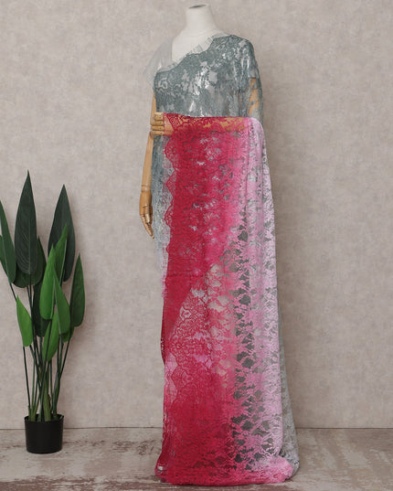 Silver Grey to Crimson Pink Ombre Ombre Chantilly Saree - D3