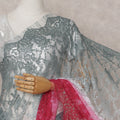 Silver Grey to Crimson Pink Ombre Ombre Chantilly Saree - D3